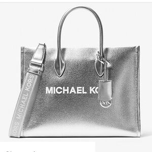 Michael Kors Mirella Medium Metallic Pebbled Leather Tote Bag